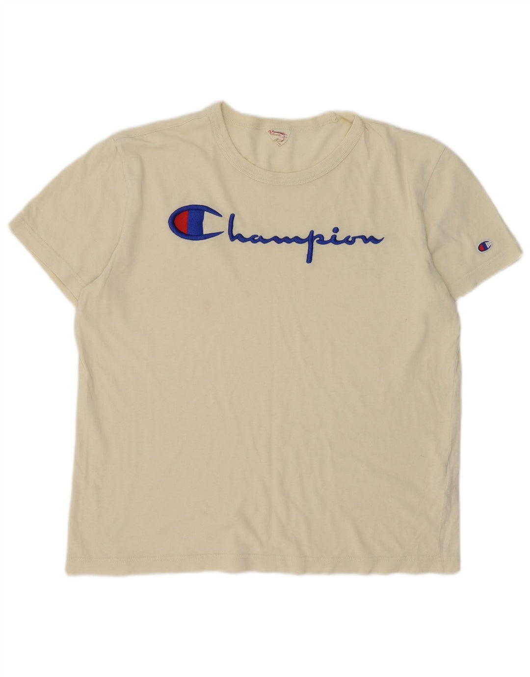 T-shirt grafica da uomo Champion Top in cotone bianco sporco medio
