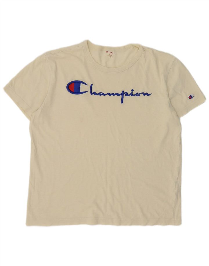 T-shirt grafica da uomo Champion Top in cotone bianco sporco medio