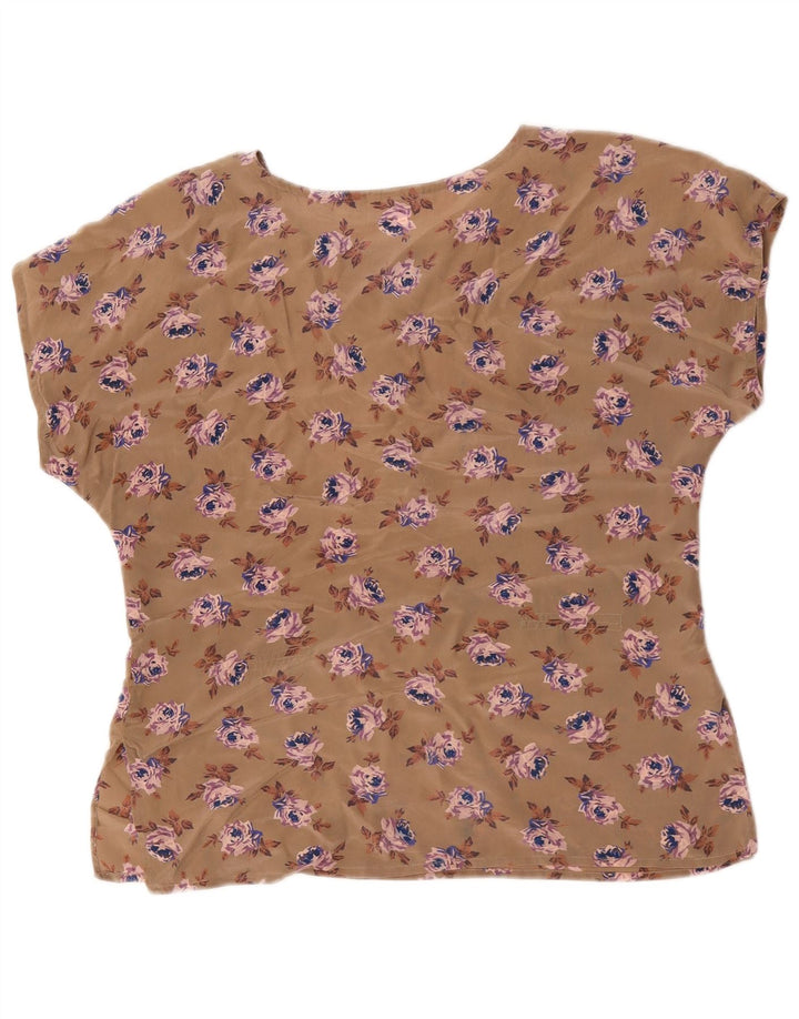 Vintage Womens Blouse Top UK 16 Large Brown Floral