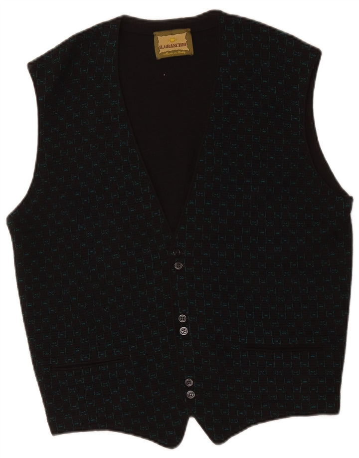 Il Granchio Mens Sleeveless Cardigan Sweater Small Black Check