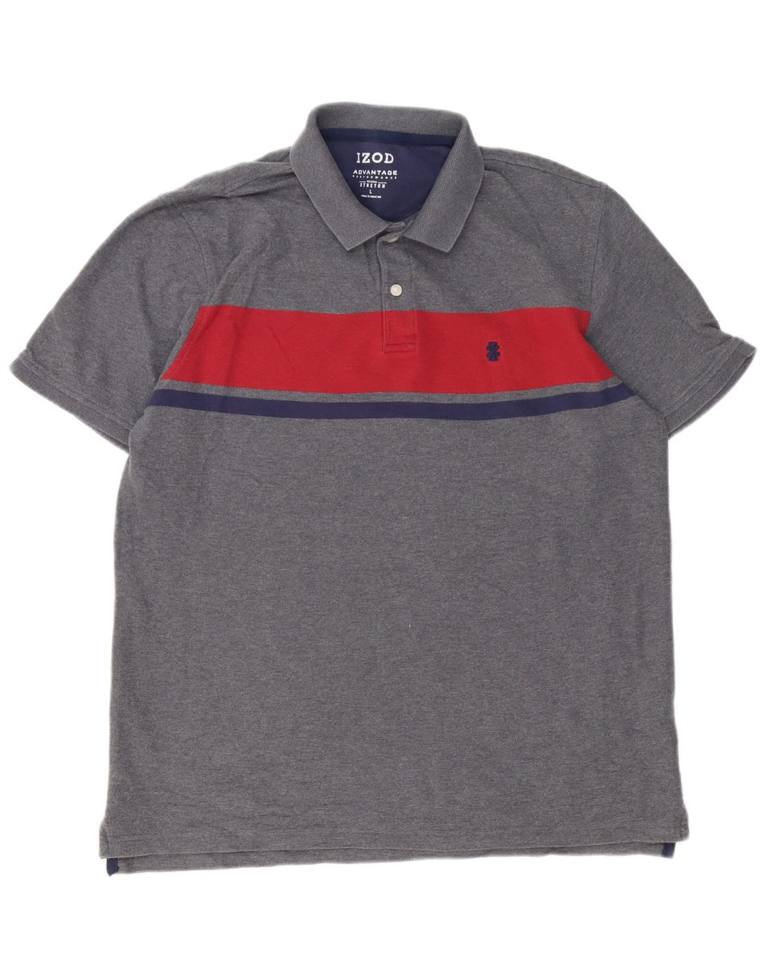 IZOD Mens Polo Shirt Large Grey Colourblock Cotton