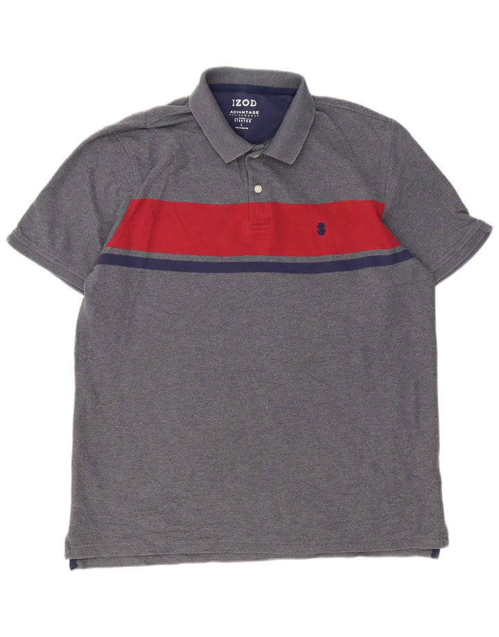 IZOD Mens Polo Shirt Large Grey Colourblock Cotton