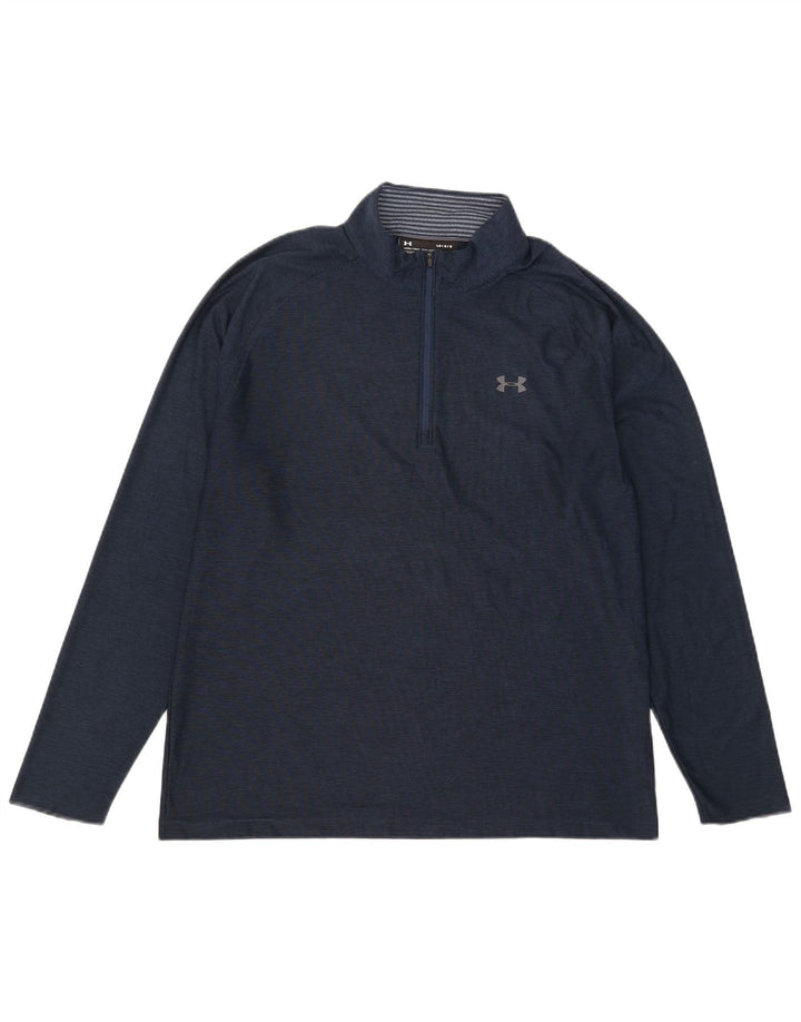 Under Armour Herre Zip Neck Pullover Træningsdragt Top Large Navy Blue Flecked