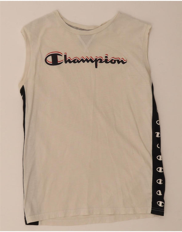 Champion Tanktop für Jungen mit Grafik, 13–14 Jahre, XL, weiße Farbblock-Baumwolle