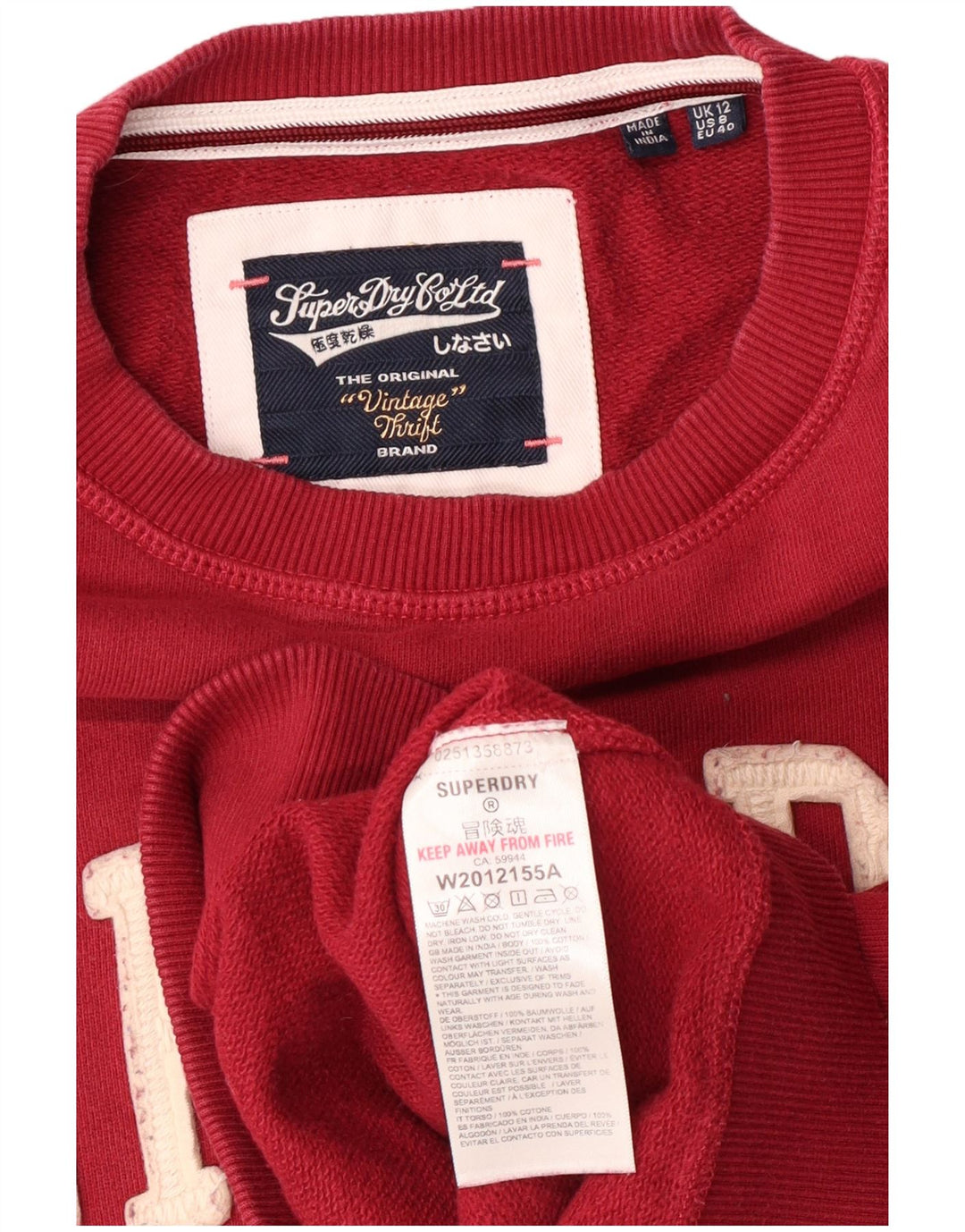 SUPERDRY Womens Oversized Graphic Sweatshirt Jumper UK 12 Medium Burgundy
