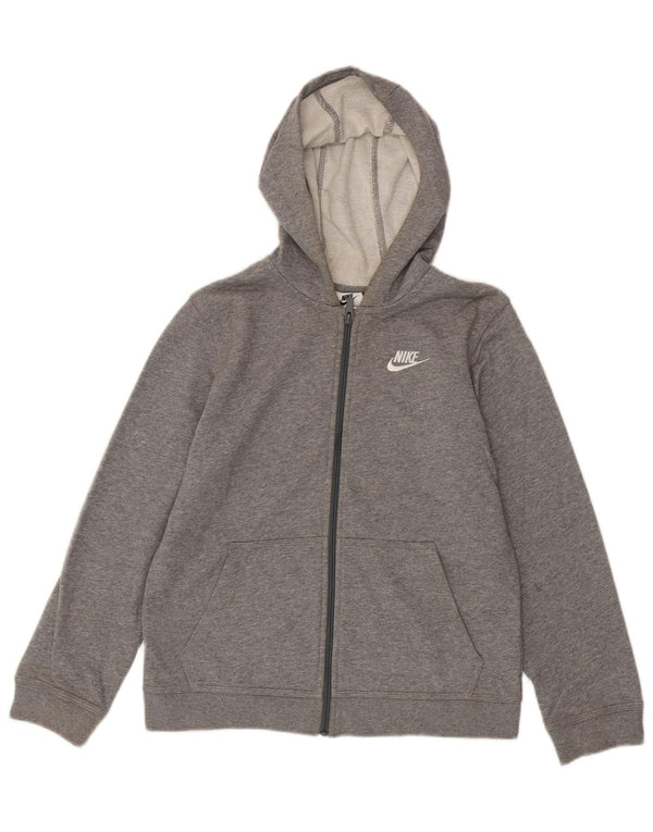 Suéter Nike Boys Zip com capuz 12-13 anos grande algodão manchado cinza