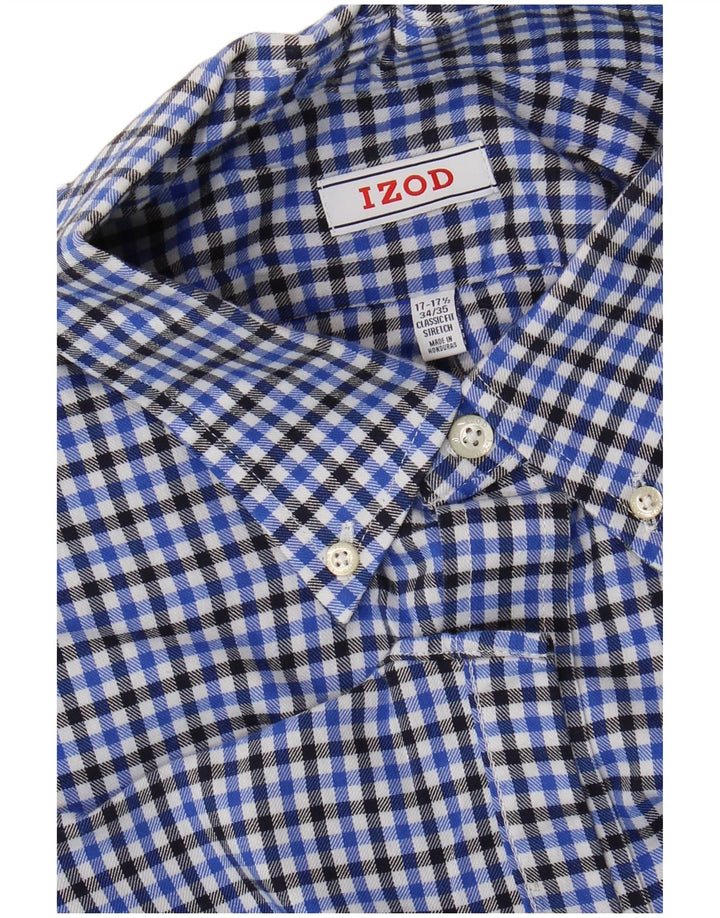 Izod Mens Shirt Size 17 17 1/2 XL Blue Check Cotton