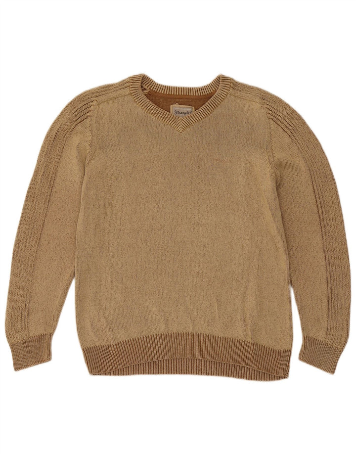 Wrangler Mens V-Neck Jumper Sweater Medium Brown Cotton