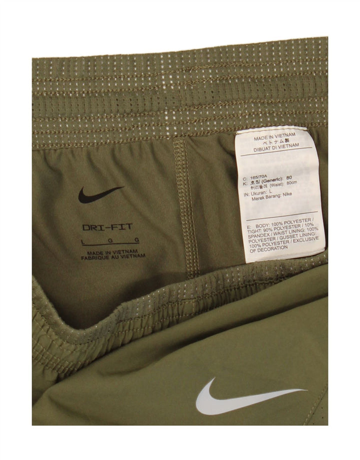 Nike Womens Dri Fit Sport Shorts UK 14 Large Khaki Polyester