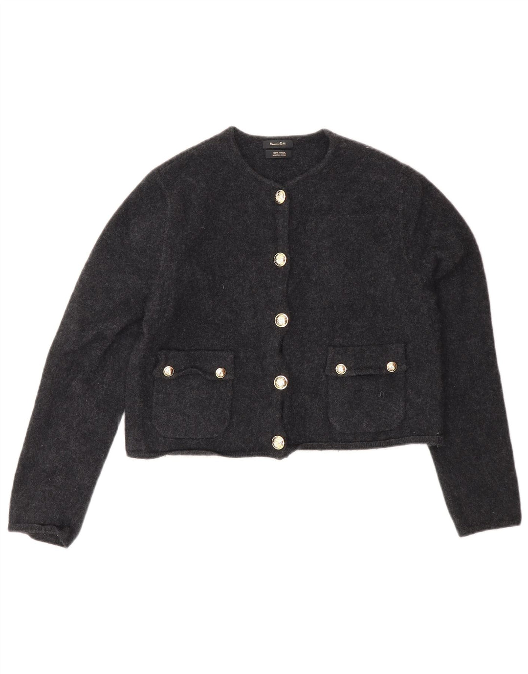 Massimo Dutti Damen Crop Cardigan Pullover UK 12 Mittelgraue Wolle