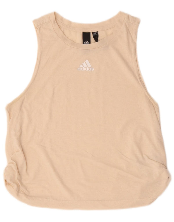 Camiseta feminina Adidas Crop Graphic Top UK 10 Pequeno Algodão Bege