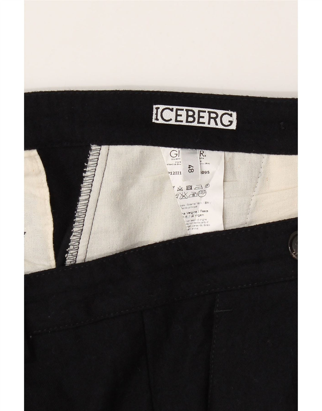 ICEBERG Mens Pegged Chino Trousers IT 48 Medium W32 L32 Navy Blue Wool Vintage Iceberg and Second-Hand Iceberg from Messina Hembry 