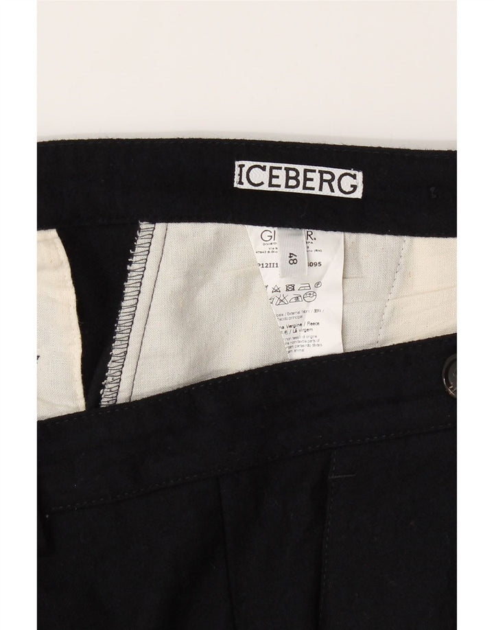ICEBERG Mens Pegged Chino Trousers IT 48 Medium W32 L32 Navy Blue Wool Vintage Iceberg and Second-Hand Iceberg from Messina Hembry 