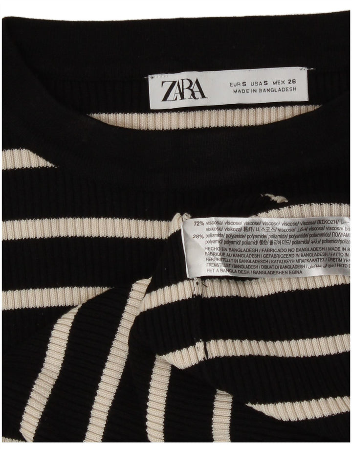 Zara Womens Top Long Sleeve UK 10 Small Black Striped Viscose