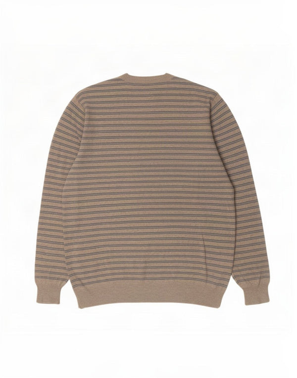 Marks & Spencer Mens Blue Harbour V-Neck Jumper Sweater Large Beige Striped