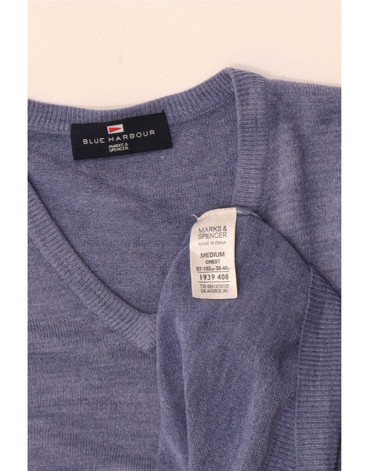 Мужской джемпер с v-образным вырезом Mark & Spencer Blue Harbour, средний синий в крапинку