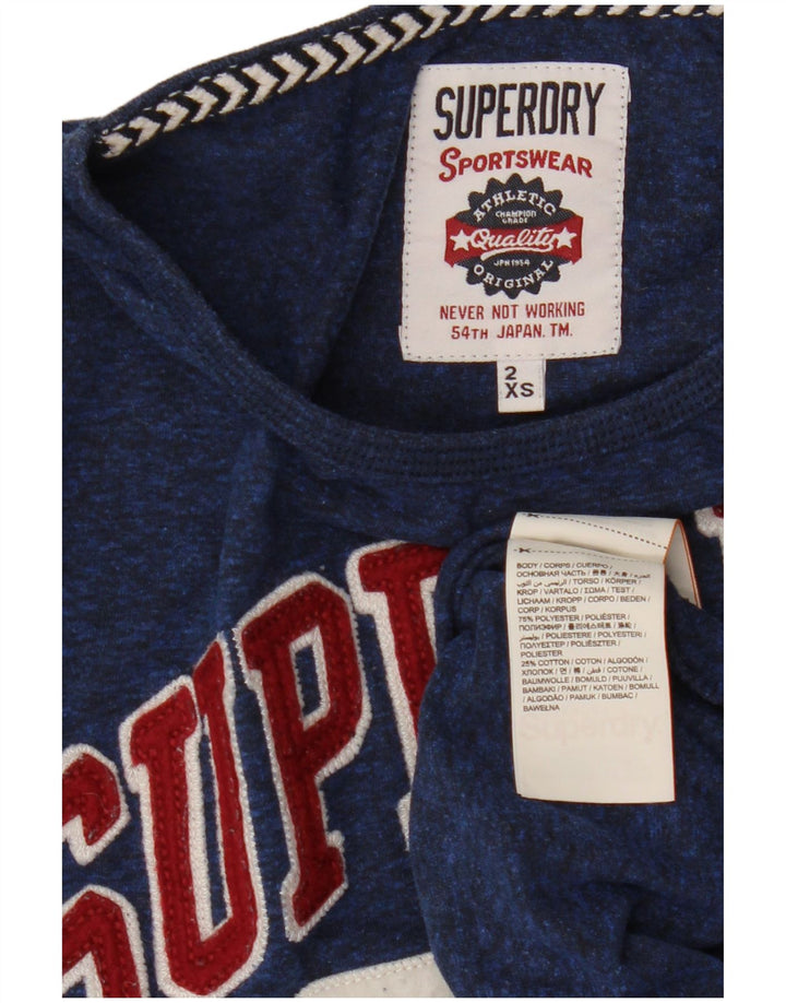SUPERDRY Womens Graphic Top 3/4 Sleeve UK 2 2XS Navy Blue Polyester