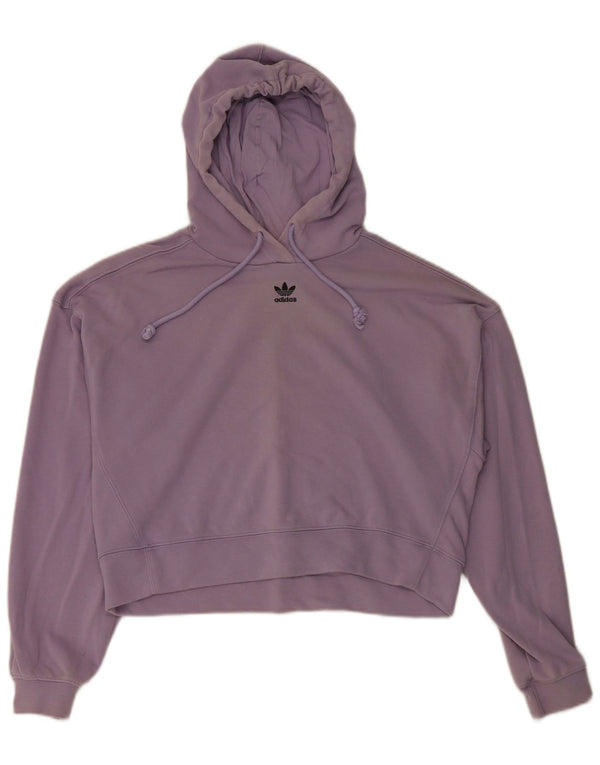 Adidas Damen Loose Fit Crop Hoodie Pullover UK 12 Mittellila Baumwolle