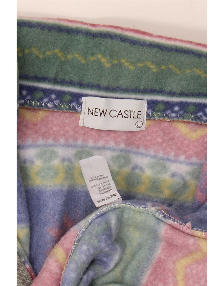 Vintage Mens Fleece Jacket UK 40 Large Multicoloured Striped Polyester