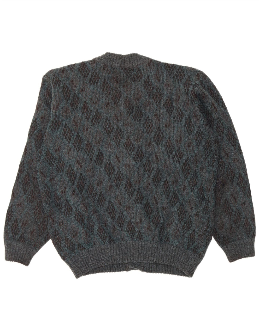vintage Mens Cardigan Pull Grand Bleu Argyle/Diamant Alpaga Laine