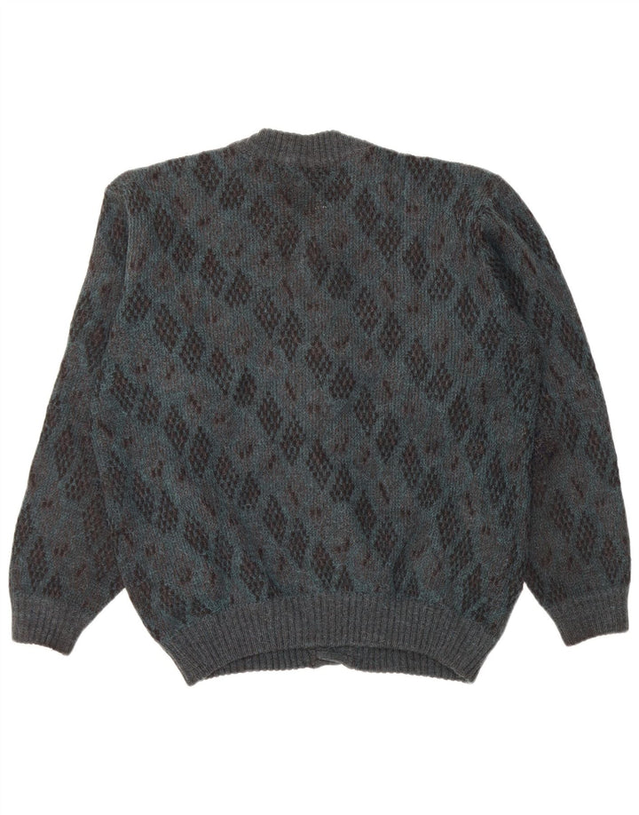 vintage Mens Cardigan Pull Grand Bleu Argyle/Diamant Alpaga Laine