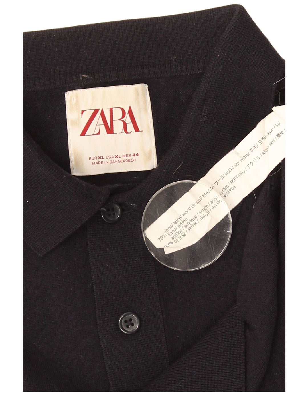 Zara Mens Polo Neck Jumper Sweater XL Navy Blue Wool