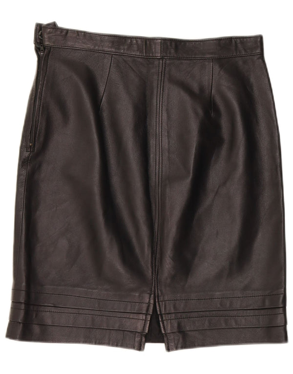 Saia de couro feminina vintage W28 média preta