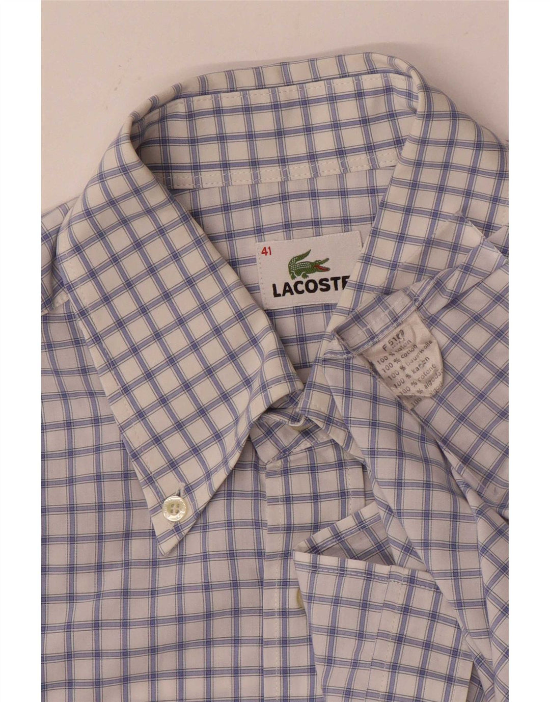 Camisa Lacoste Hombre Talla 41 Algodón Cuadros Azul Grande