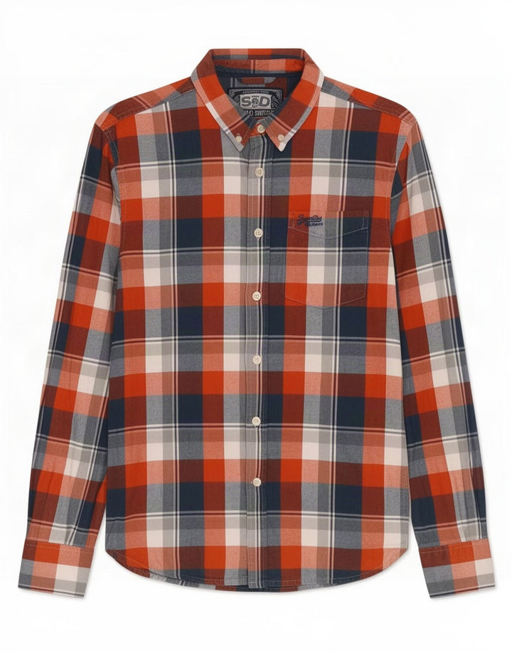 Superdry Mens Flannel Shirt Large Red Check Cotton