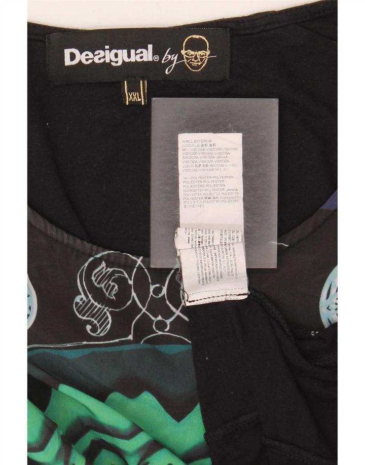 Desigual Mujer Patrón Abstracto Top Manga Larga UK 20 2XL Negro Moderno