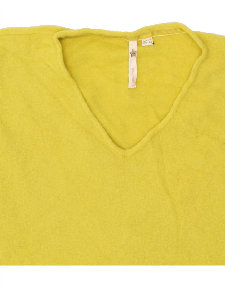 WHITE STUFF Womens V-Neck Jumper Sweater UK 16 Large Yellow Nylon Vintage White Stuff and Second-Hand White Stuff from Messina Hembry 