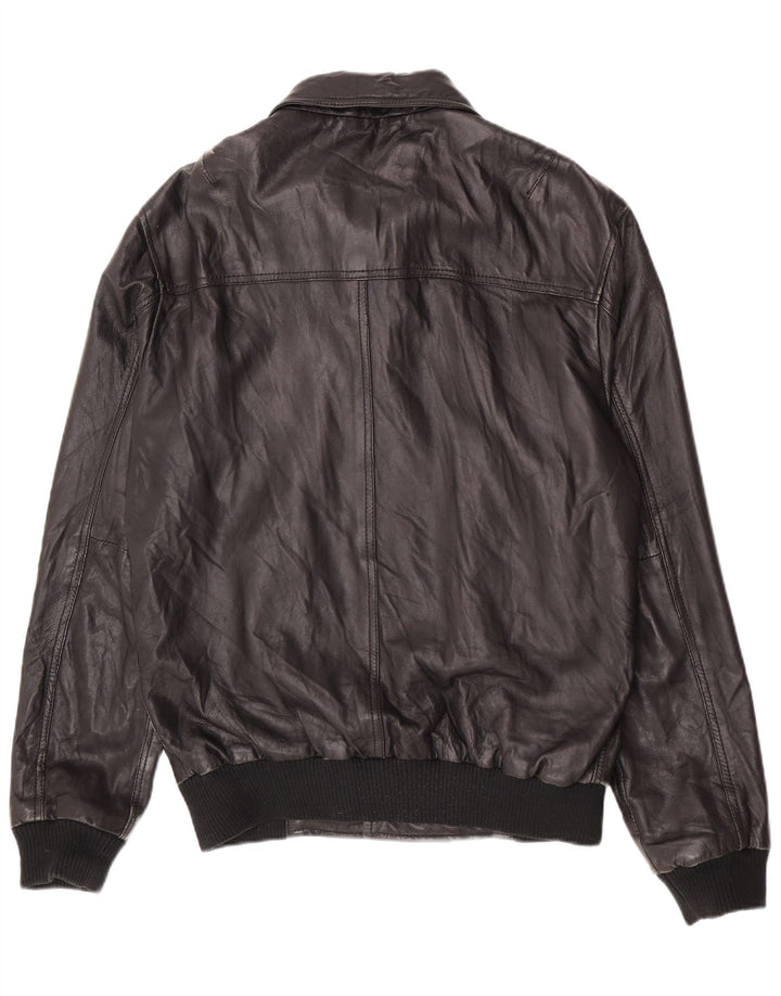Selected Mens Leather Bomber Jacket UK 40 Large Black