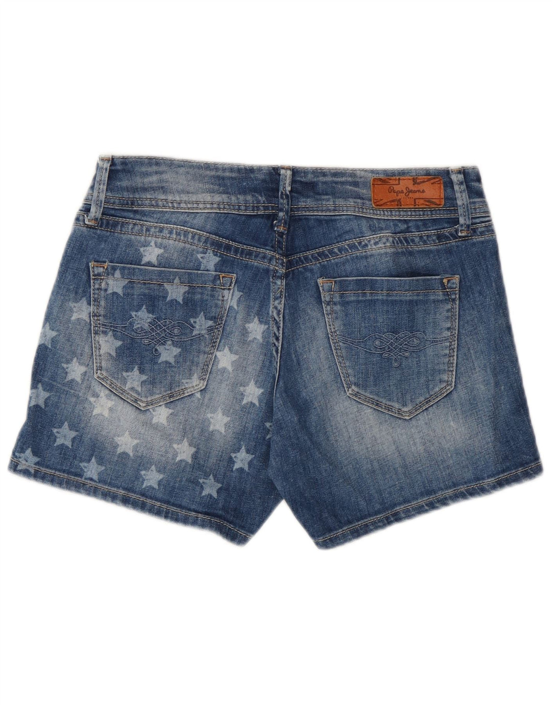 PEPE Jeans Womens Graphic Denim Shorts W27 Small Blue Cotton