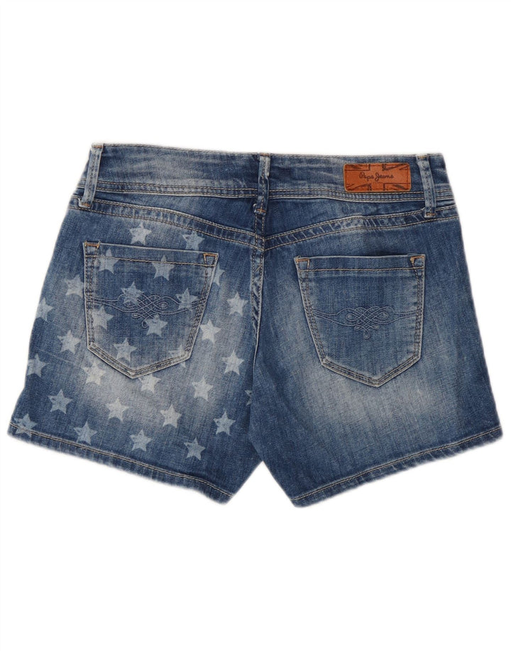 PEPE Jeans Womens Graphic Denim Shorts W27 Small Blue Cotton
