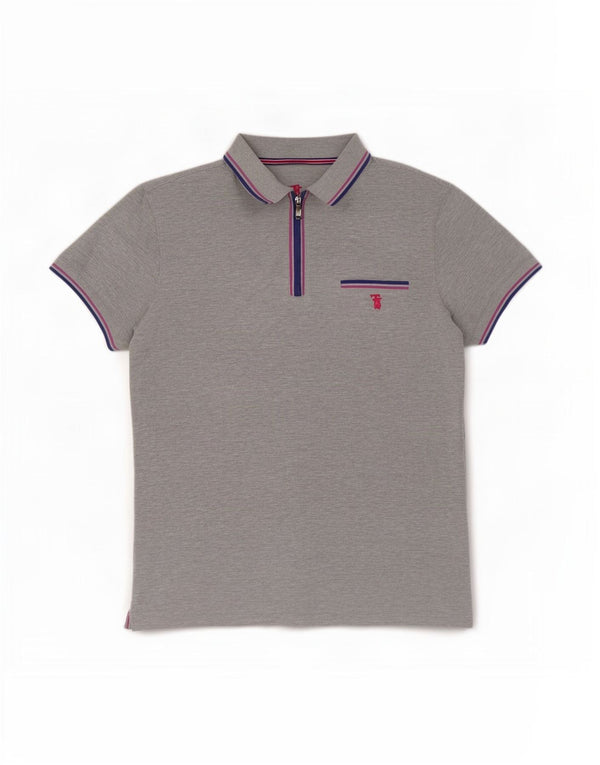 Trussardi Mens Polo Shirt Large Grey Striped Cotton