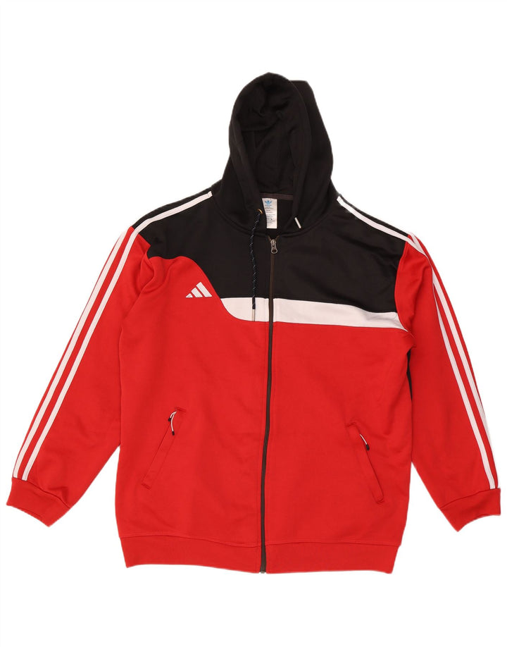 Adidas Mens Zip Hoodie Sweater 2XL Red Colourblock Polyester