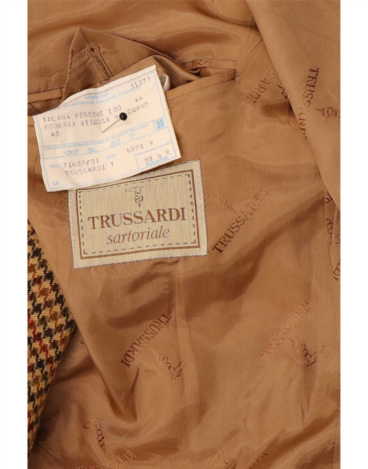 Giacca blazer da uomo Trussardi IT 50 Large in lana pied de poule marrone