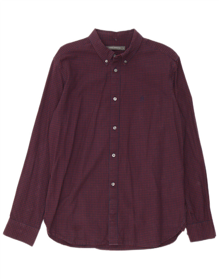 French Connection Chemise Homme Large Bordeaux Vichy Coton