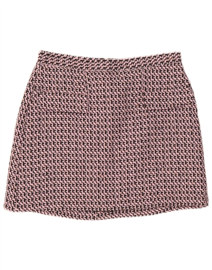 Topshop Womens Mini Skirt UK 14 Large W32 Pink Chevron Polyester