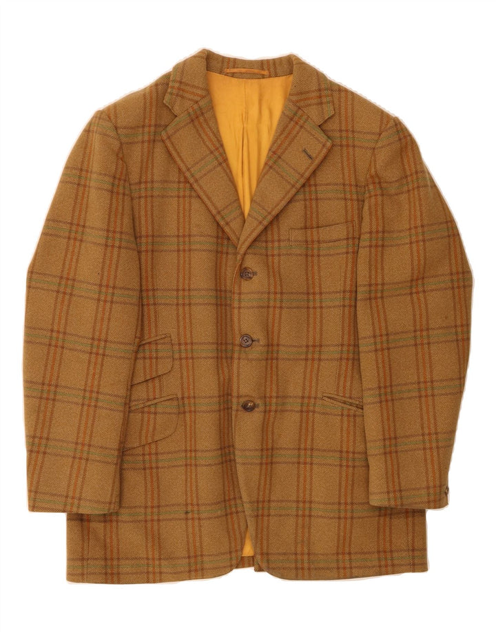 BLADEN Mens 3 Button Blazer Jacket UK 40 Large Brown Check Virgin Wool Vintage Bladen and Second-Hand Bladen from Messina Hembry 