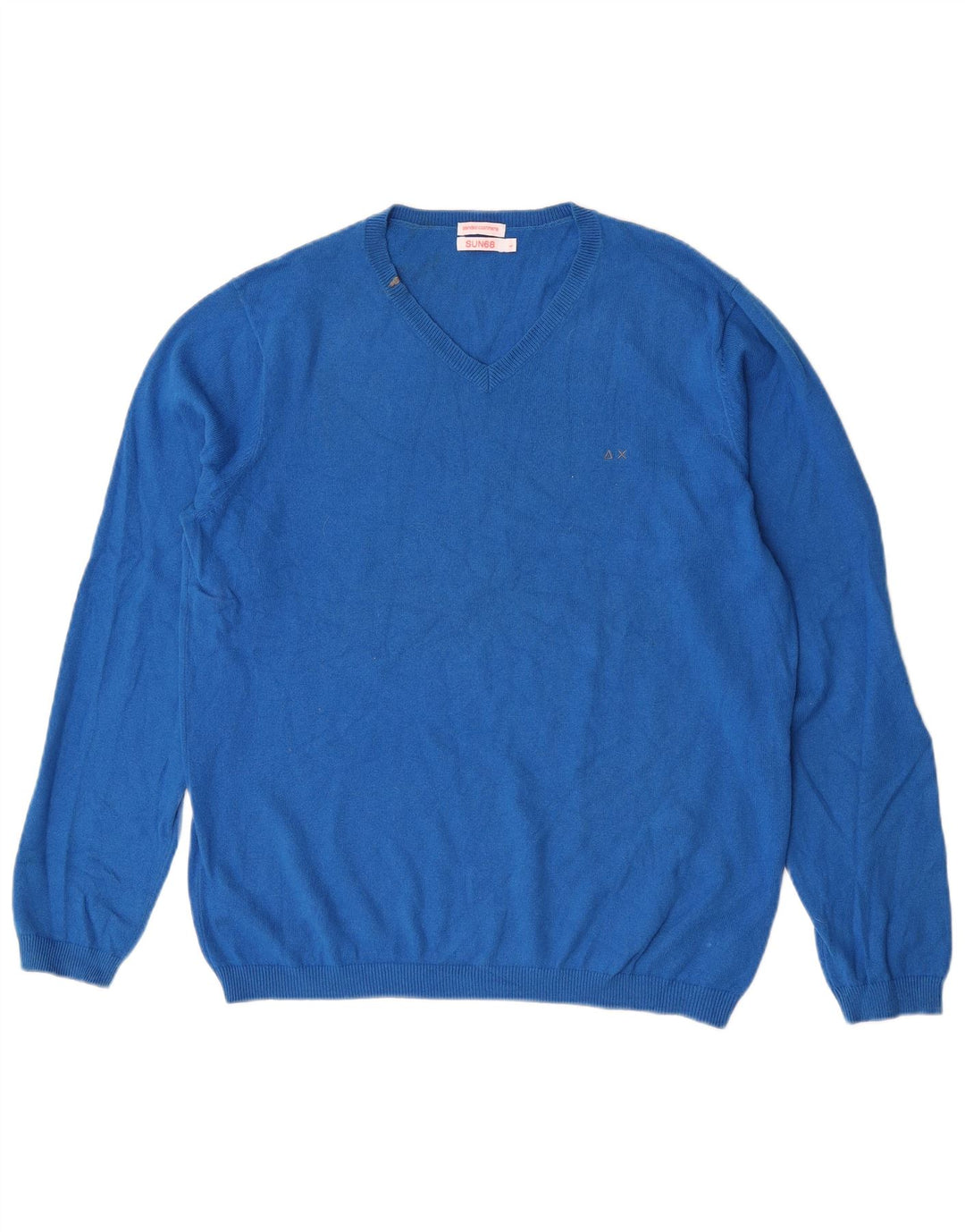 Sun68 Herren-Pullover mit V-Ausschnitt, groß, blaue Baumwolle