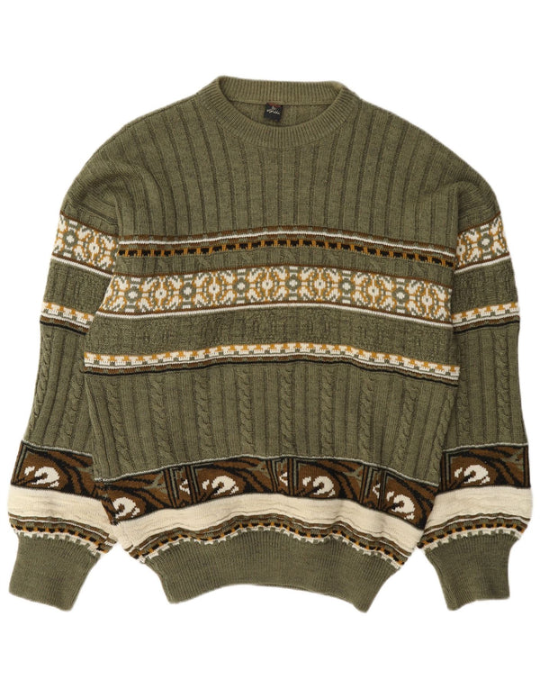 Vintage sweater med rund hals til mænd Medium Green Fair Isle