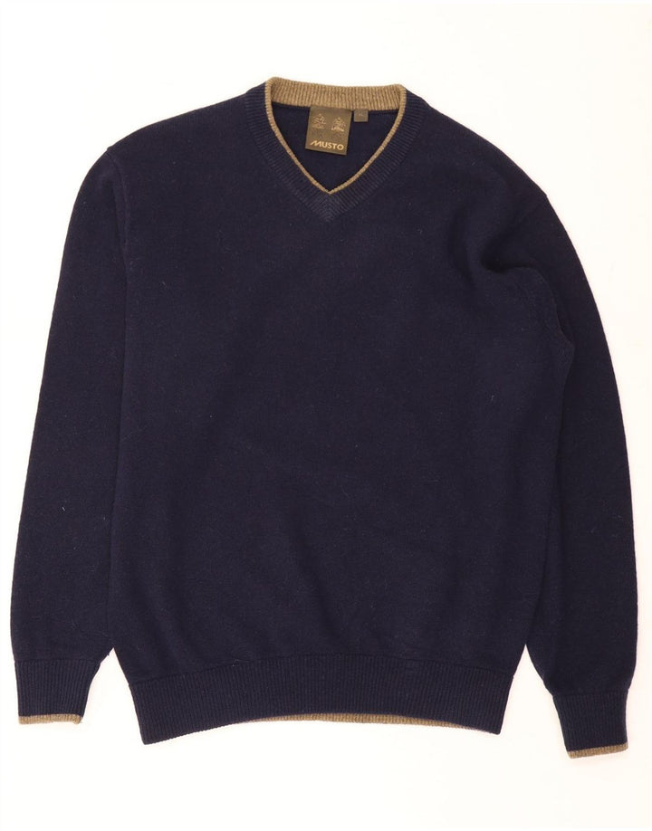 Musto Mens V-Neck Jumper Sweater XL Navy Blue