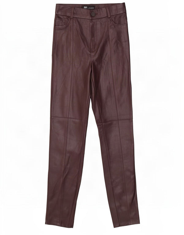 Zara Womens Skinny Faux Leather Trousers Small W26 L29 Brown Polyurethane
