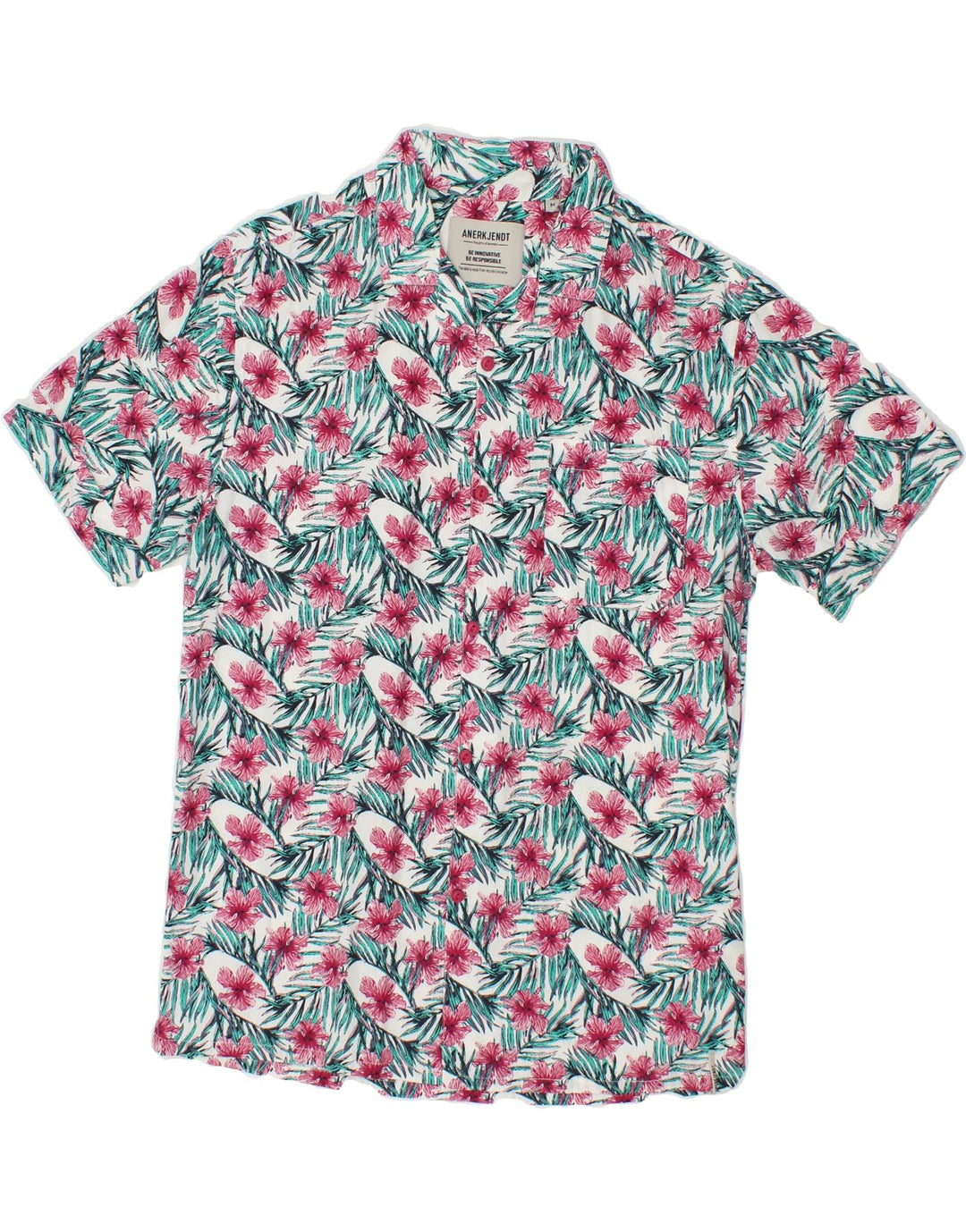 ANERKJENDT Mens Short Sleeve Shirt Medium Multicoloured Floral Cotton Vintage Anerkjendt and Second-Hand Anerkjendt from Messina Hembry 