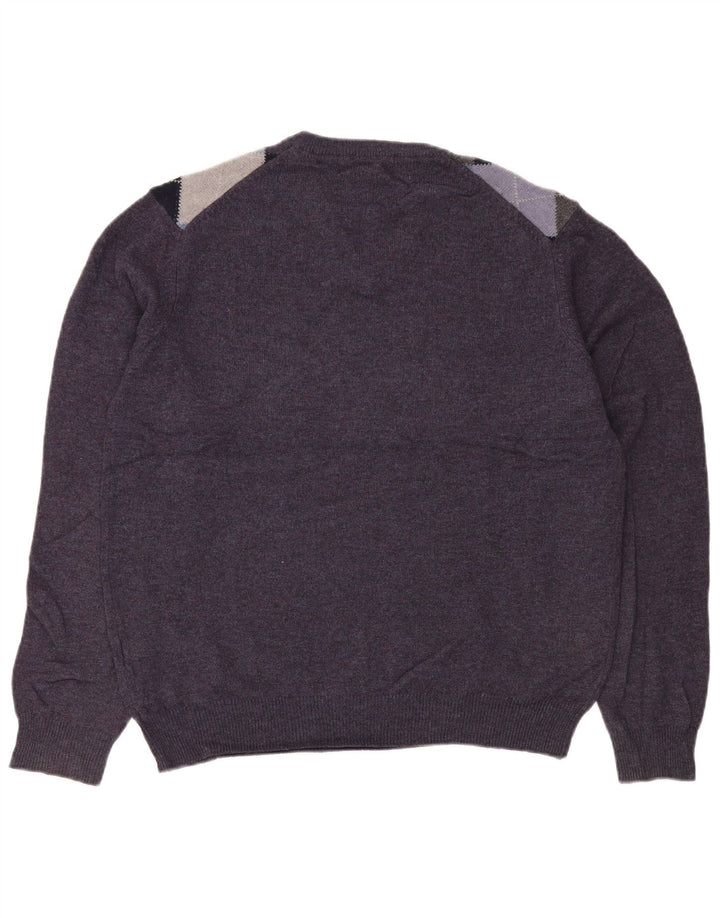 Marks & Spencer Mens V-Neck Jumper Sweater Medium Purple Argyle/Diamond