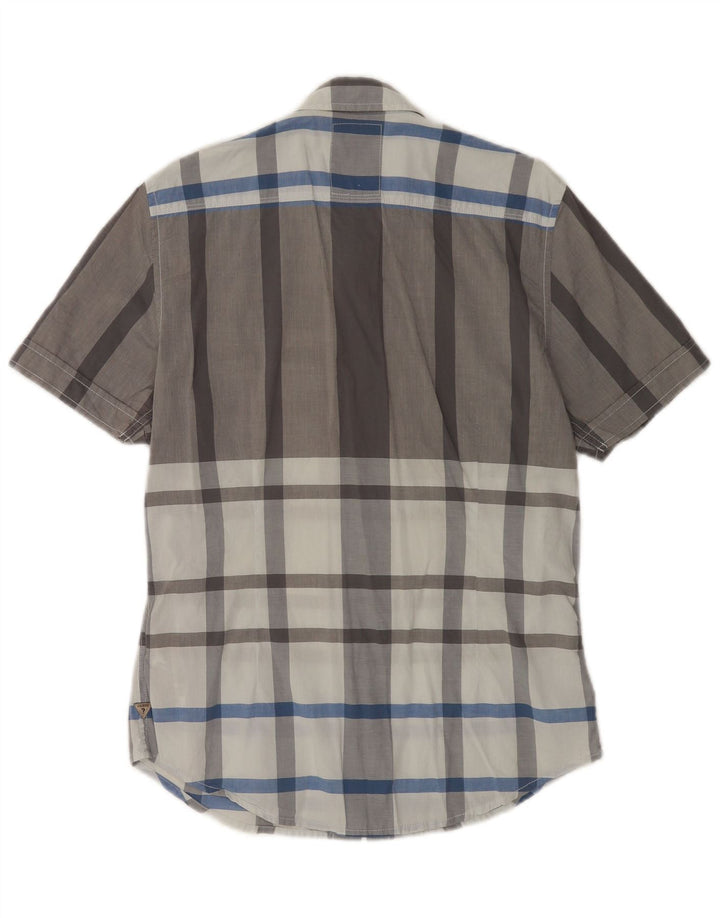 Guess Mens Short Sleeve Slim Fit Shirt Small Grey Check Cotton