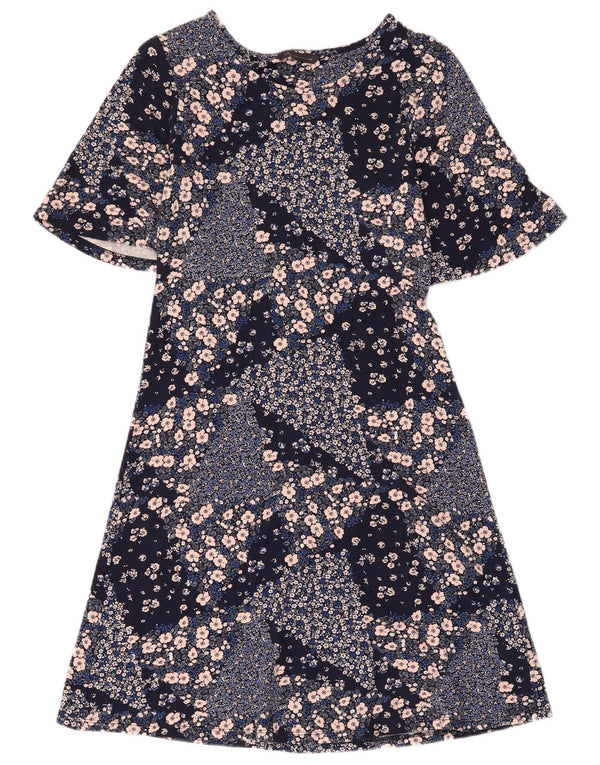 Marks & Spencer Womens A-Line Dress UK 8 Small Navy Blue Floral Viscose
