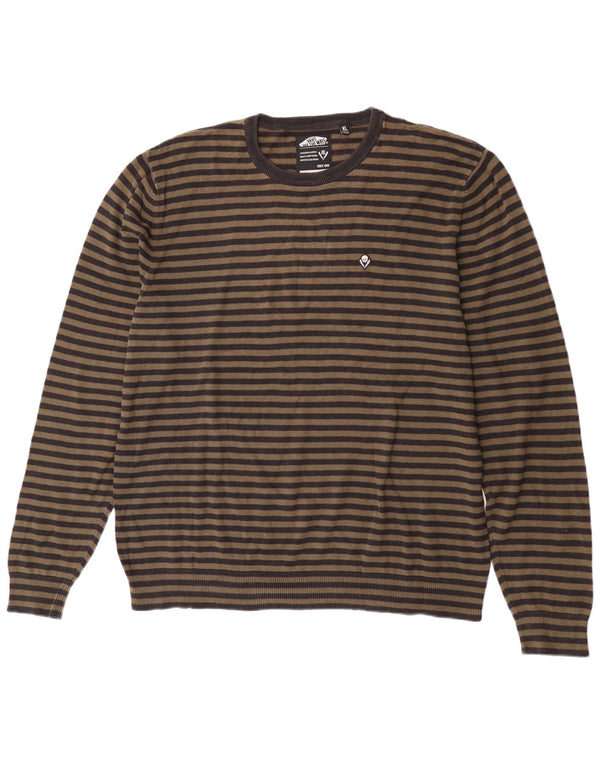 Maglione maglione girocollo da uomo Vans XL in cotone a righe kaki