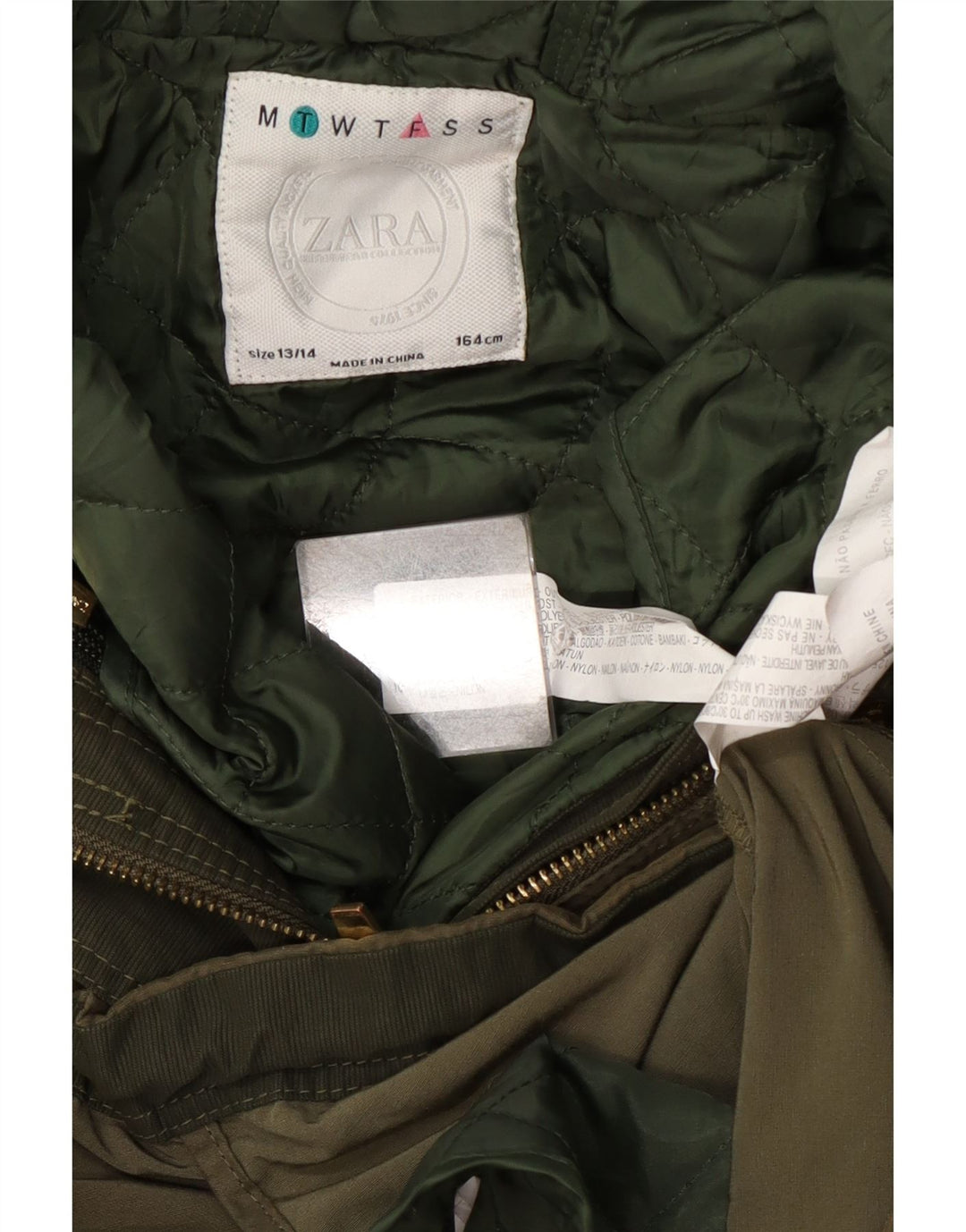 Zara Girls Hooded Parka Jacket 13-14 Years Khaki Polyester